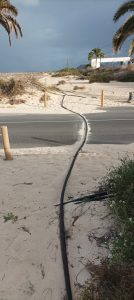 La Oliva Entfernung der Telefonmasten im Naturpark Las Dunas